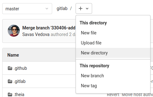 New directory dropdown list